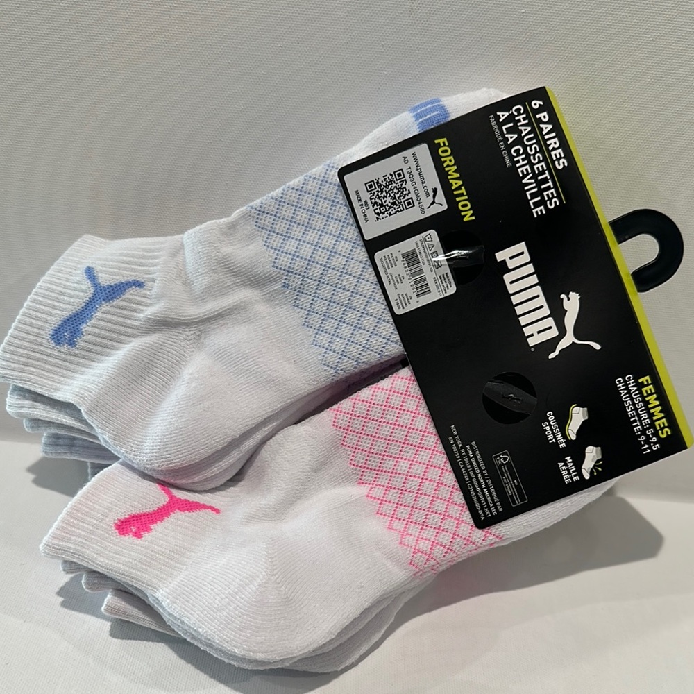 Puma Women’s 6 Pairs Training Quater Crew Socks with Mesh Ventilation & Cushion.